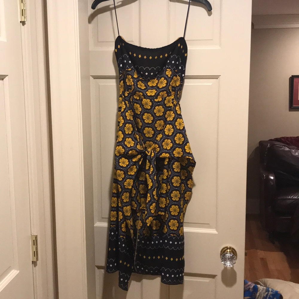 Strapless High Low Silk Dress with front tie